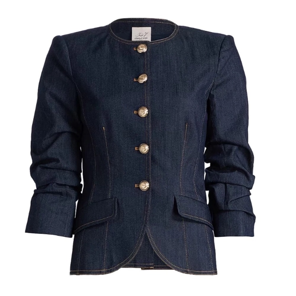 NEW Cinq A Sept Denim Scrunched Chris Jacket Indigo 10 Structured Preppy Dark